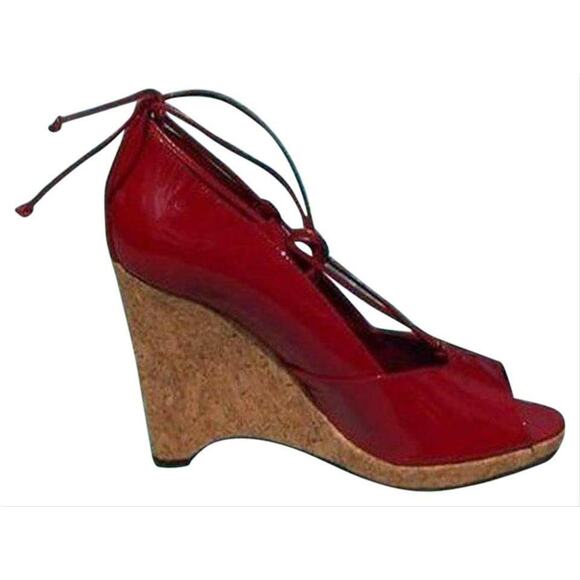 Donald Pliner Red Patent Leather Wedge Shoe New Peep Toe Platform New $235 NIB